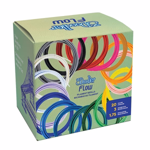 3Doodler FLOW 20 PLA набор сменного филамента, 20 цветов: черный, синий, темно-зеленый, темно-розовый, золотой, зеленый, сиреневый, темно-синий, оранжевый, розовый, прозрачный, белый, желтый