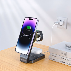 Tech-Protect QI15W-A28 MagSafe 3 в 1 индуктивное зарядное устройство с подставкой для смартфона Apple Watch AirPods - чёрный