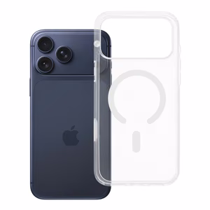 „Clear Mag Cover Elite STR“ dėklas, skirtas „iPhone 17 Pro Max / 18 Pro Max“, suderinamas su „MagSafe“, iš negelstančios medžiagos, su „Camera Control“ mygtuku – skaidrus