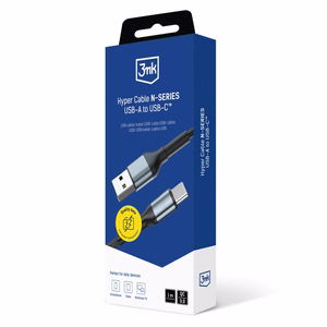 3mk Hyper Cable N-SERIES USB-A / USB-C 1m 9V/2A 18W QC 3.0 laidas - juodas