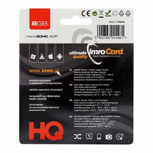 Imro atminties kortelė 8GB microSDHC cl. 4 + adapter