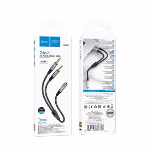 Laidas AUX 2in1 Jack 3,5 mm (motininė) į 2 x Jack 3,5 mm (tėvinė) Hoco 0,25 m UPA21 metalinis pilkas
