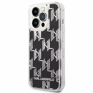 Karl Lagerfeld KLHCP14LLMNMK iPhone 14 Pro 6.1 kietasis dėklas juodas skystas blizgutis Monogram