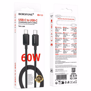 Borofone Кабель BX120 Placer - Type C to Type C - PD 60W 1 метр чёрный