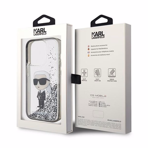 Karl Lagerfeld Liquid Glitter Ikonik dėklas telefonui iPhone 15 Pro - skaidrus