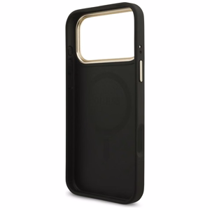 Guess чехол для iPhone 17 Pro Max совместимый с MagSafe GUHMP17XP4GTDGMK (4G PU W/ Triangle Logo) золотой чёрный