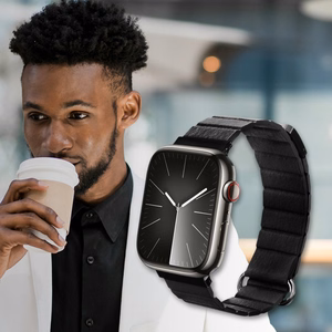 Магнитный ремешок Crong Eclipse из экокожи для Apple Watch 44 / 45 / 46 / 49 мм, чёрный