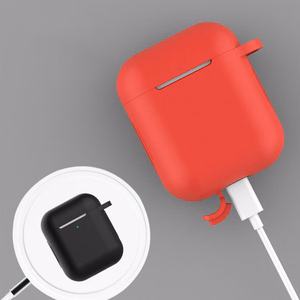 Чехол для AirPods 2 / AirPods 1 силиконовый мягкий для наушников + брелок карабин розовый (case D)