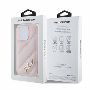 Karl Lagerfeld Diagonal Quilted Script dėklas telefonui iPhone 14 Pro - rožinis