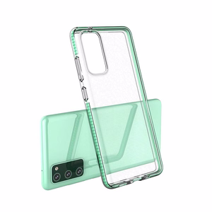 Dėklas telefonui Spring Case – skaidrus TPU gelio dėklas su spalvingu rėmeliu, skirtas Samsung Galaxy A02s EU – šviesiai rožinis