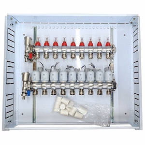 HiSmart HT260447 9 kontūrų grindinio šildymo kolektoriaus komplektas su NC 230 V terminėmis pavaromis ir debitomačiais