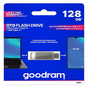 Goodram USB atmintinė 128GB USB 3.2 ODA3 sidabrinė TYPE-A+TYPE-C