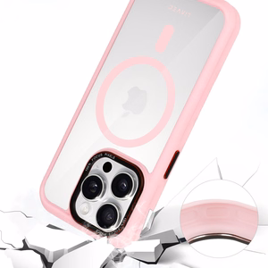 Liavec Hibridinis magnetinis skaidrus dėklas iPhone 15 Pro Max šviesiai rožinis
