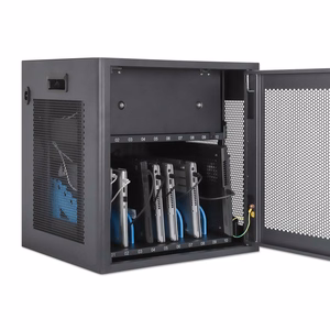 Manhattan Laptop Charging Cabinet Desktop via AC Adapter (EU) 10-bay, Install device's AC Adapter (power cables) into unit, Suitable for ALL laptops (to 16"), iPads, MacBooks, Chromebooks, other portable devices, Bays 380x30x280mm, Cart, Lockable