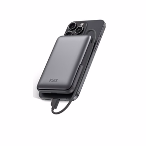 Ksix Magnetic Power Bank 10000 mAh 22.5W, skirtas iPhone ir Apple Watch, pilkas