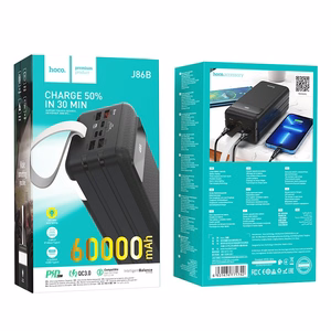 Išorinė baterija Power Bank Hoco J86B 22.5W PD+Quick Charge 3.0 60000mAh juoda