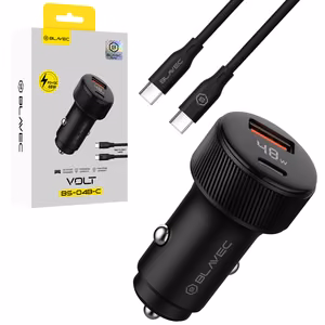 Blavec Car Charger BS-04B-C Volt USB + USB-C QC 3.0 18W PD 30W with USB-C to USB-C cable (CCBS04BCV-UCB) black