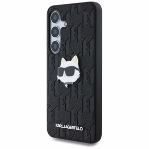 Dėklas Karl Lagerfeld Odinis Monogram Pin Logo Choupette Head Samsung Galaxy S25 juodas