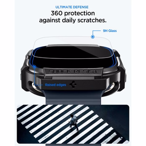 Spigen Rugged Armor dėklas ir 9H grūdintas stiklas Apple Watch Ultra 49 mm, matinis juodas