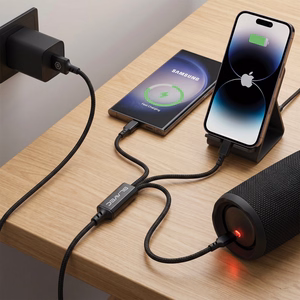Blavec Trixo плетеный кабель - USB на 2xType C + Lightning - QC 18W PD60W 3A 1,3 м (CTR-U2CL3B13) черный