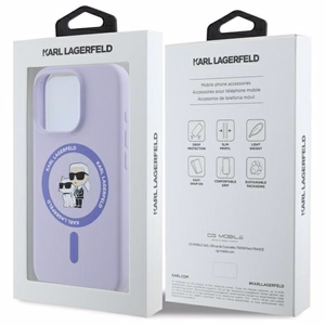 Dėklas telefonui Karl Lagerfeld Silikoninis Karl&Choupette Heads Ring MagSafe iPhone 16 Pro - violetinis