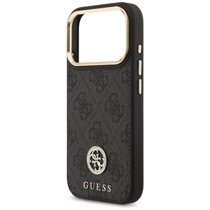 Guess 4G Strass Logo & Big Strap Metal Buttons Magnetinis dėklas telefonui iPhone 17 Pro - juodas
