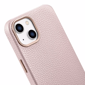 iCarer Litchi Premium odinis dėklas iPhone 14 Plus Magnetinis odinis dėklas su MagSafe Rožinis (WMI14220711-PK)