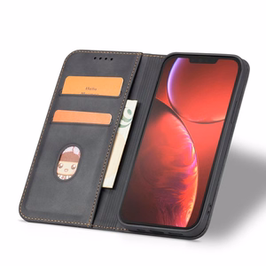 Magnet Fancy Case dėklas iPhone 14 Pro su flip dangčiu, pinigine ir stovu - juodos spalvos