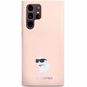 Karl Lagerfeld silikoninis Choupette metalinis smeigtukas dėklas telefonui Samsung Galaxy S23 Ultra - rožinis