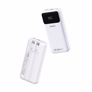 Išorinė baterija Dudao K15Pro 20000mAh 22,5W PD USB-C / USB-A / integruoti Lightning ir USB-C laidai (balta)