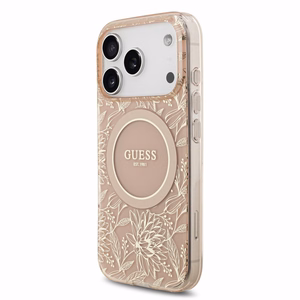 Dėklas Guess IML Flowers Allover Strap MagSafe Apple iPhone 18 Pro Max rožinis