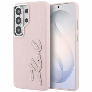 Karl Lagerfeld Grained Signature Metal Resin Logo Чехол для Samsung Galaxy S26 Ultra - розовый
