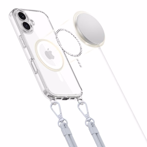 Прозрачный чехол Tech-Protect Flexair Chain MagSafe для iPhone 16 + 2 шнурка (розовый и серый)