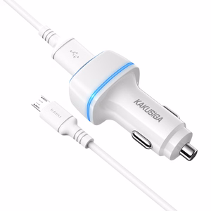 KAKU automobilinis įkroviklis KSC-528 Shengyu - 2xUSB - 2,8A su USB į Micro USB baltas