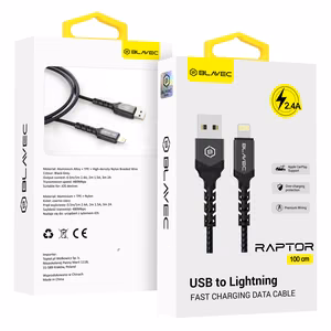 Blavec kabelis Raptor pintas - USB į Lightning - 2,4A 1 metras Apple CarPlay (CRA-UL24BG10) juodas-pilkas