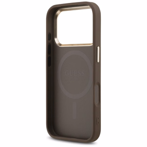 Чехол Guess PU Leather 4G Strass Triangle Logo Gold Frame MagSafe для Apple iPhone 18 Pro, коричневый