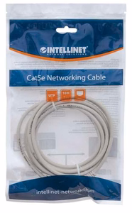 Intellinet tinklo patch kabelis Cat5e 3m pilkas CCA U/UTP PVC RJ45 auksuoti kontaktai be spąstų su antgaliu LifeTime garantija