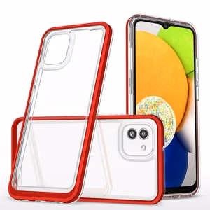 Чехол Clear 3in1 для Samsung Galaxy A03 силиконовый с рамкой красный