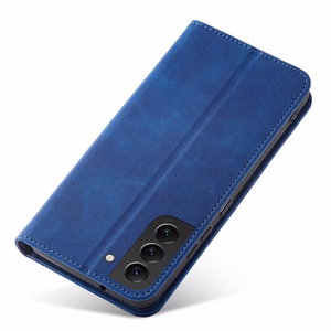 Magnetinis puošnus dėklas Samsung Galaxy S23+ su atverčiamu piniginės dangteliu ir stovu mėlyna