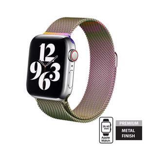Crong Milano Steel nerūdijančiojo plieno dirželis, skirtas Apple Watch 38 / 40 / 41 / 42 mm, vaivorykštinis