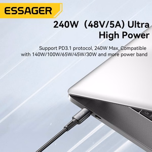 Кабель Essager "Ultra" тёмно-серый Type-C / Type-C 200 см (до 240 Вт)