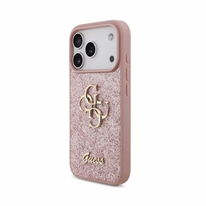 Dėklas Guess PU Fixed Glitter 4G Metal Logo Apple iPhone 18 Pro rožinis