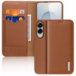 Чехол Dux Ducis Hivo для Samsung Galaxy S25 Edge с откидной крышкой и RFID-защитой - коричневый