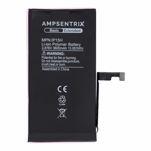 AmpSentrix Basic baterija iPhone 15 (didelės talpos 3600 mAh)