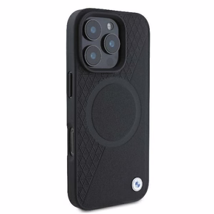 BMW Signature Odinis Pusiau Tekstūruotas & Apskritimo MagSafe Dėklas iPhone 16 Pro - Juodas