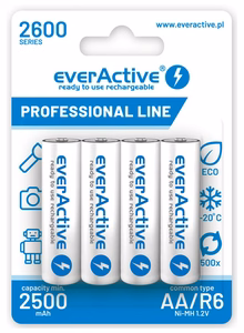 Įkraunamos baterijos everActive Ni-MH R6 AA 2600 mAh Professional Line