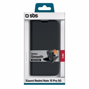 SBS Чехол-кошелёк Smooth для Xiaomi Redmi Note 15 Pro с флипом чёрный