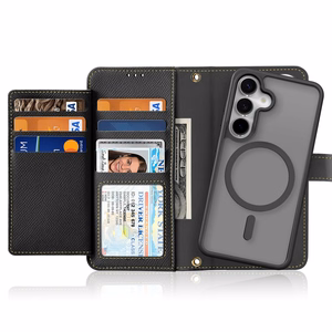 Dux Ducis Lawa odinis dėklas Samsung Galaxy S25+ su nuimama magnetine pinigine - juodas