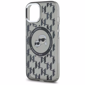 Karl Lagerfeld IML Monograma Karl & Choupette Head Magnetinis iPhone 15 Plus dėklas - juodas