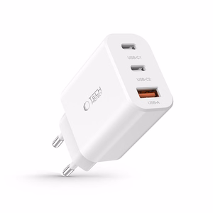 "Tech-Protect NC30W" įkroviklis 2x USB-C PD 30W / USB-A QC 3.0 - baltas